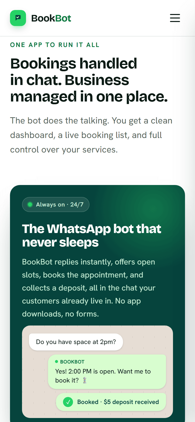 BookBot — Bookings handled in chat