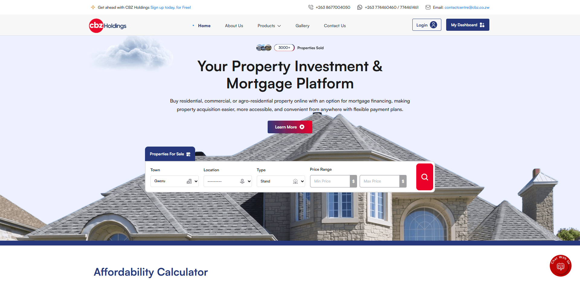 CBZ Property & Mortgage Portal Screenshot