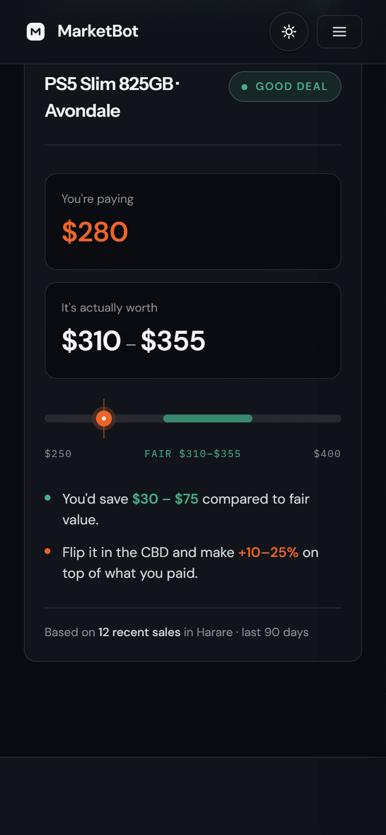 MarketBot — Instant fair-value verdict