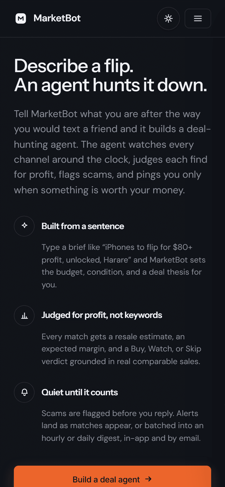 MarketBot — Describe a flip, agent hunts it