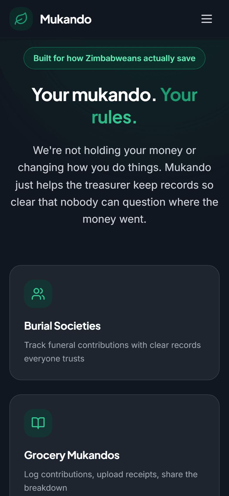 Mukando — Built for every savings group